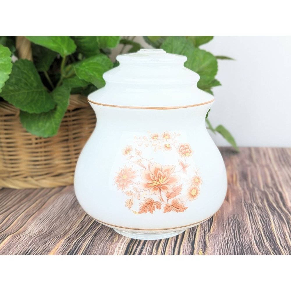 Vintage Frosted Glass Shade Ceiling Mount Lamp Retro Brown Floral Painted Light